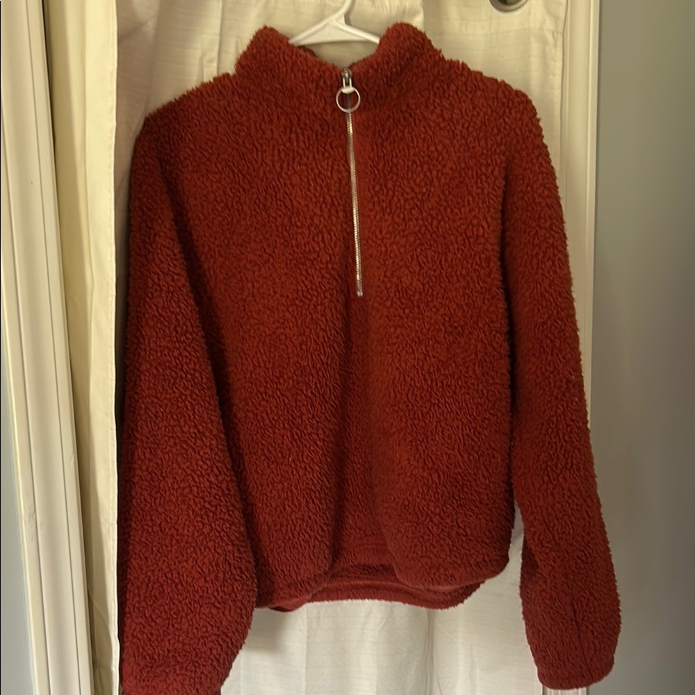 Hollister Red Teddy Jacket Plush Sherpa Style